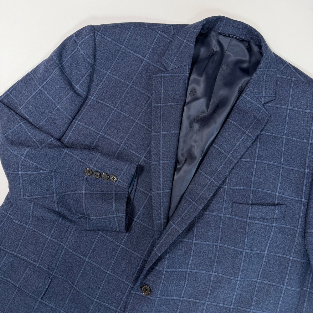 Ralph Ralph Lauren Blazer Mens 54R Windowpane Wool Blend Blue Plaid Sport Coat